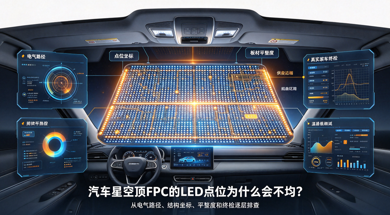 汽车星空顶FPC的LED点位为什么会不均?从电气与装配两端排查